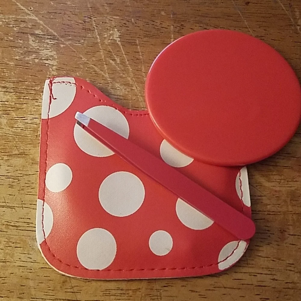 Red Polka Mirror, Tweezers in Case 3